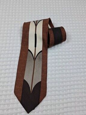 Vintage Carlo Palazzi Couture 100% Silk Art Deco Tie Brown/Black/Cream/Gray